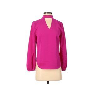 Amanda Uprichard Poet Sleeve Fuchsia Satin Keyhole Blouse Sz S